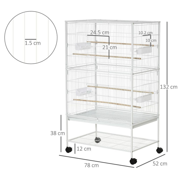 Large Bird Cage Budgie Cage for Finch Canaries Parrot with Stand & Wheels (White) UK PET HOUSE