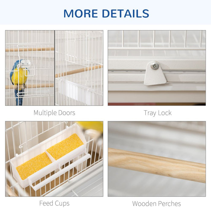 Large Bird Cage Budgie Cage for Finch Canaries Parrot with Stand & Wheels (White) UK PET HOUSE