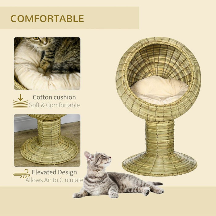 Natural Mat Grass Cat Bed w/ Stand Cushion UK PET HOUSE