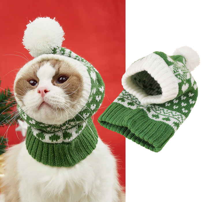 Pet Dog Cat Christmas Knitted Warm Fur Ball Hat