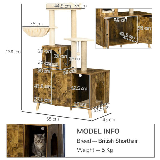 PawHut Litter Box Enclosure with Cat Tree Tower, Hammock, Cushion UK PET HOUSE