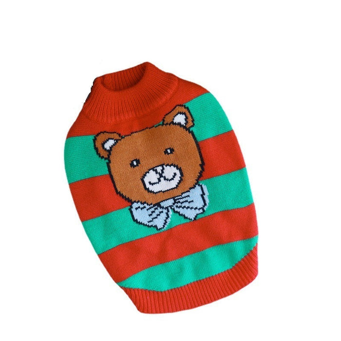 Pet Cat Dog Christmas Knitted Red and green striped Sweater UK PET HOUSE