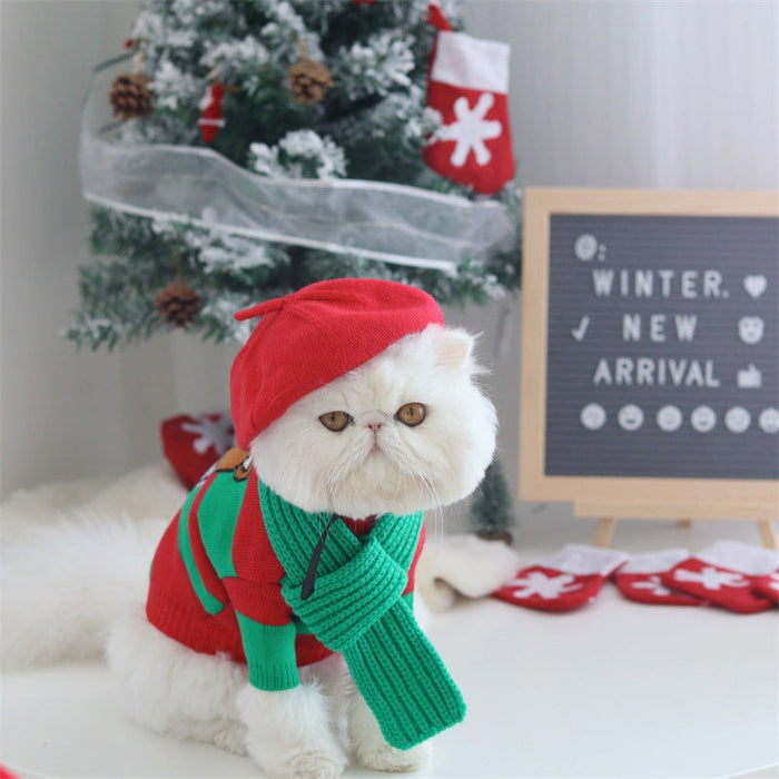 Pet Cat Dog Christmas Knitted Red and green striped Sweater UK PET HOUSE