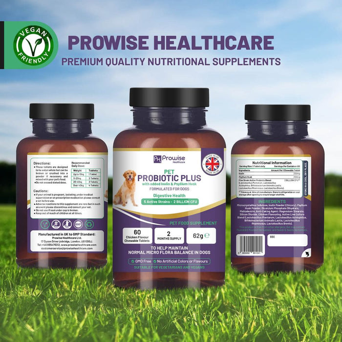 Pet Probiotic Plus Inulin & Psyllium Husk 60 Chewable Tablets UK PET HOUSE