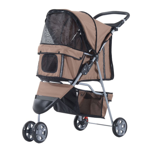 Pet Stroller Pushchair Carrier for Cat Puppy with 3 Wheels Brown Pawhut UK PET HOUSE