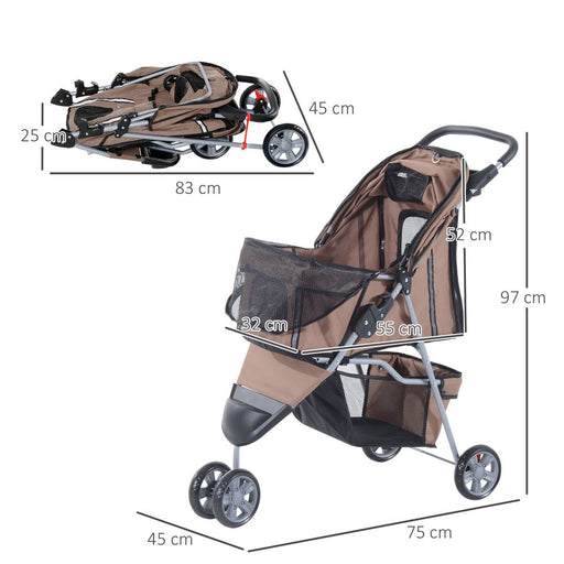 Pet Stroller Pushchair Carrier for Cat Puppy with 3 Wheels Brown Pawhut UK PET HOUSE