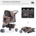 Pet Stroller Pushchair Carrier for Cat Puppy with 3 Wheels Brown Pawhut UK PET HOUSE