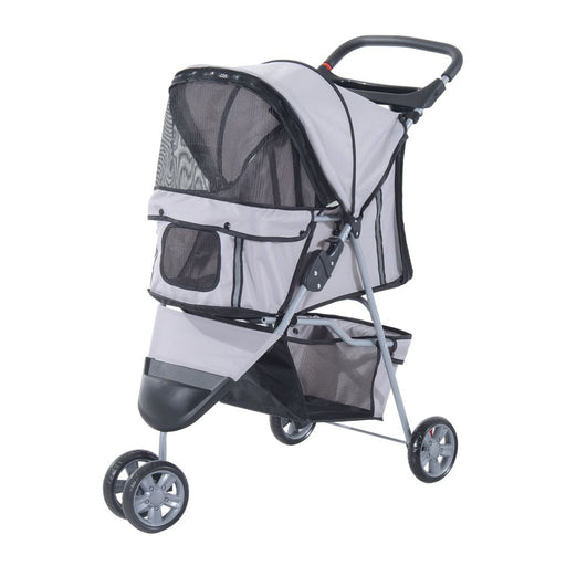 Pet Stroller Pushchair Carrier for Cat Puppy with 3 Wheels Grey Pawhut UK PET HOUSE