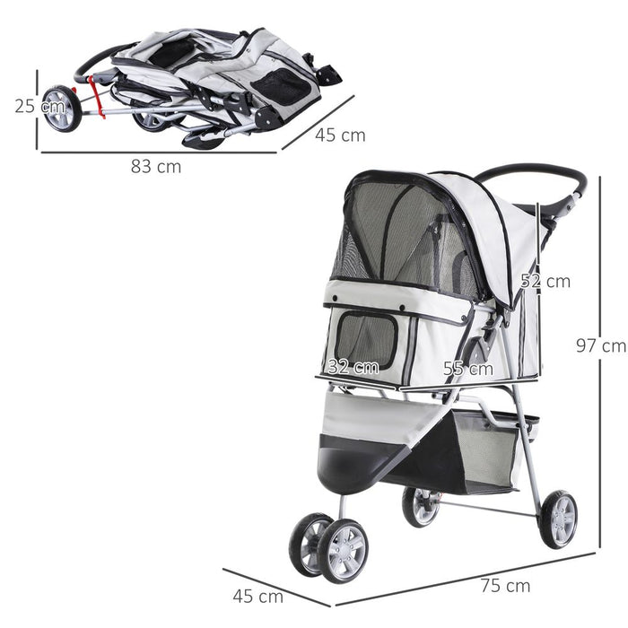 Pet Stroller Pushchair Carrier for Cat Puppy with 3 Wheels Grey Pawhut UK PET HOUSE