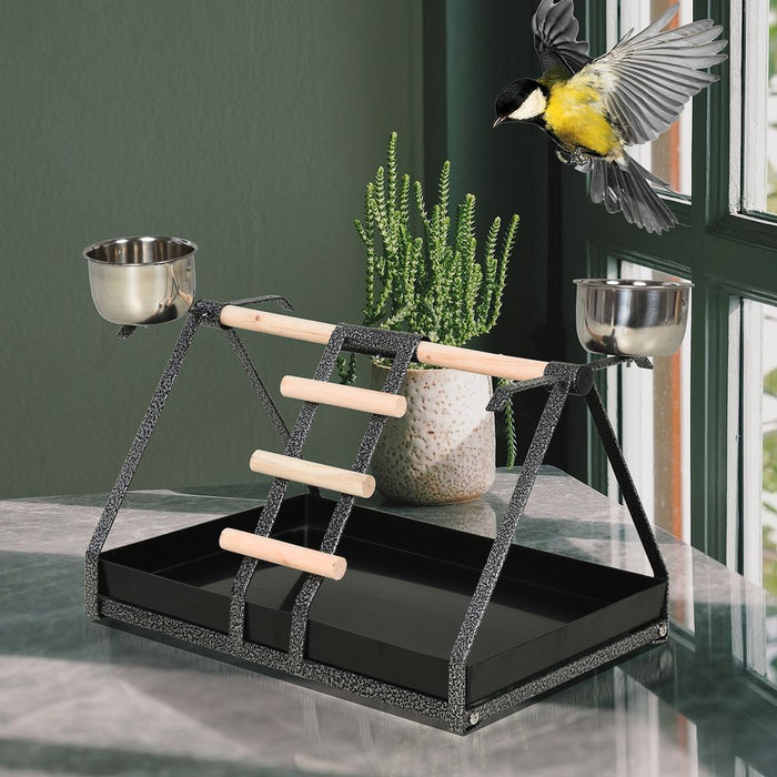 Portable Bird Stand Resting Stainless Steel Base Perch Ladder Bowls UK PET HOUSE