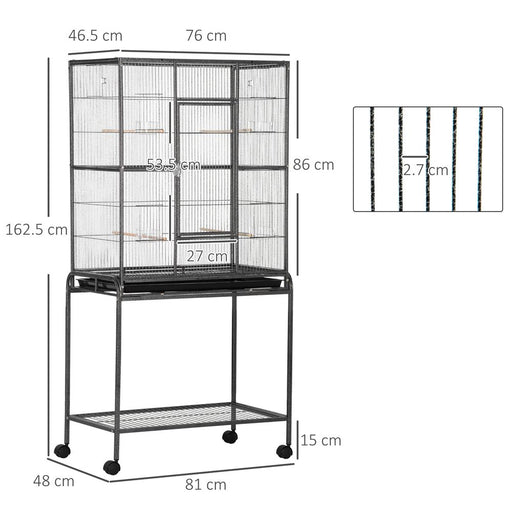 Rolling Bird Cage w/ Detachable Stand, Storage Shelf, Wood Perch, Food Container UK PET HOUSE