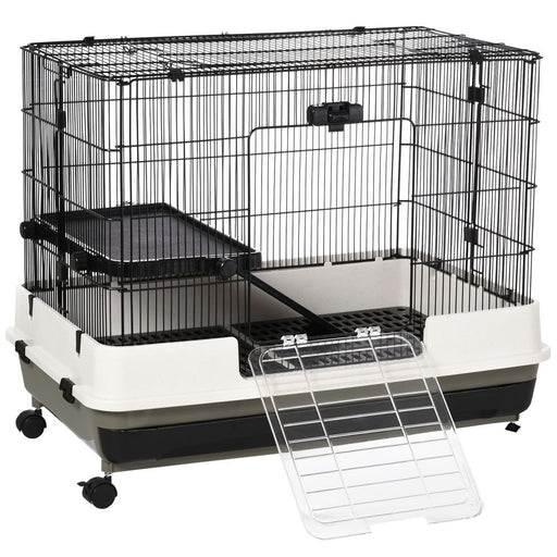 Small Pet Animal Cage w/ Metal Wire Top Platform Removable Tray 4 Wheels UK PET HOUSE