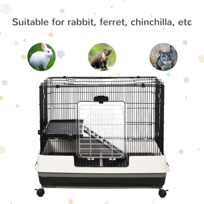 Small Pet Animal Cage w/ Metal Wire Top Platform Removable Tray 4 Wheels UK PET HOUSE