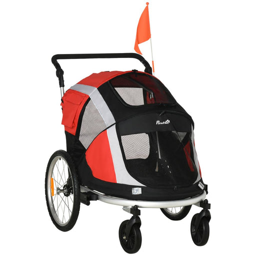 Two-In-One Dog Bicycle Trailer w/ Safety Leash, Reflectors - Red Pawhut UK PET HOUSE