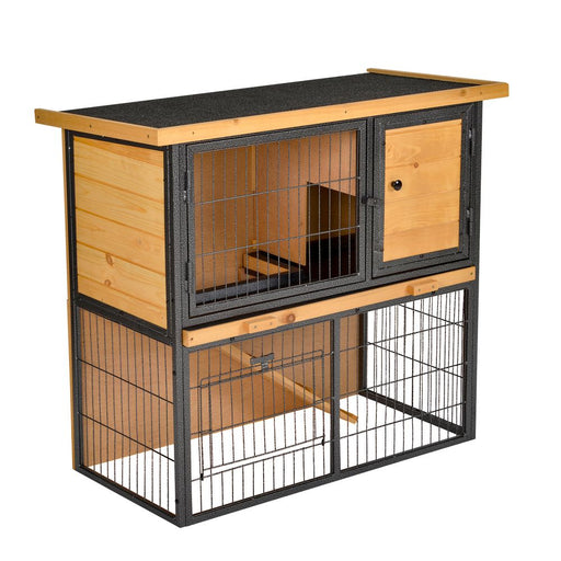 Wood-metal Rabbit Hutch Elevated Pet House Outdoor 89.5 x 45 x 81cm Pawhut UK PET HOUSE