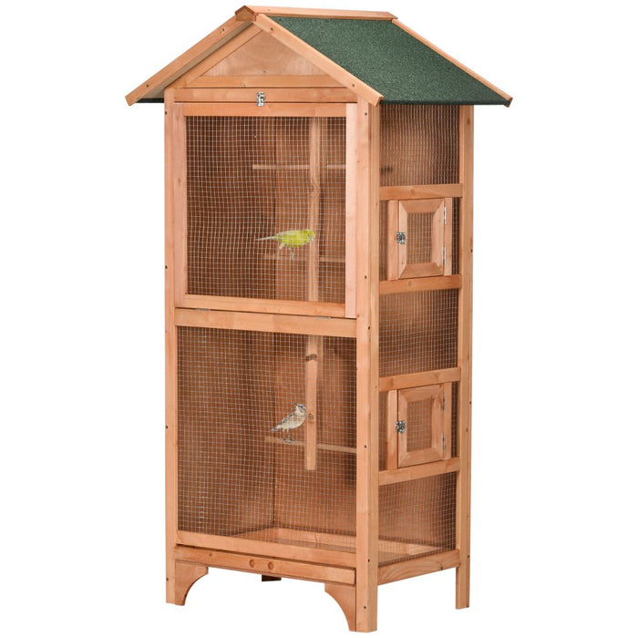 Wooden Bird Aviary for Finch, Canary w/ Removable Tray, Asphalt Roof - Orange UK PET HOUSE