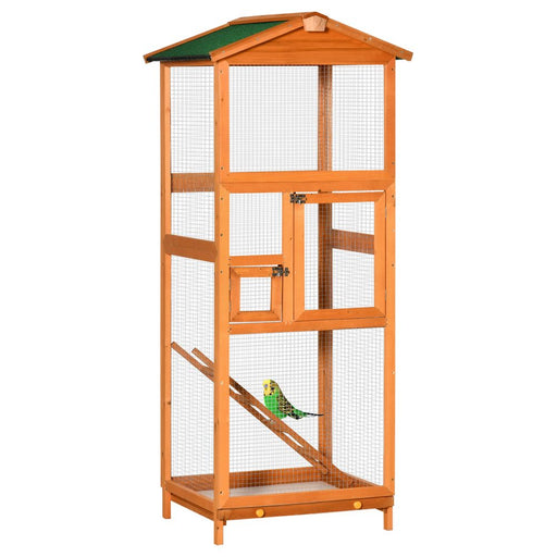 Wooden Bird Cage Outdoor Aviary for Finches w/ Removable Tray - Orange Pawhut UK PET HOUSE
