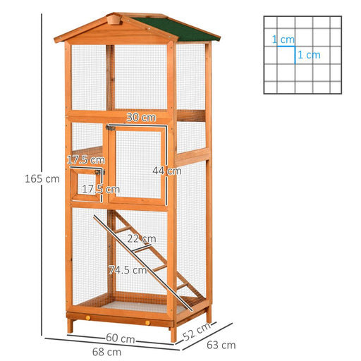 Wooden Bird Cage Outdoor Aviary for Finches w/ Removable Tray - Orange Pawhut UK PET HOUSE