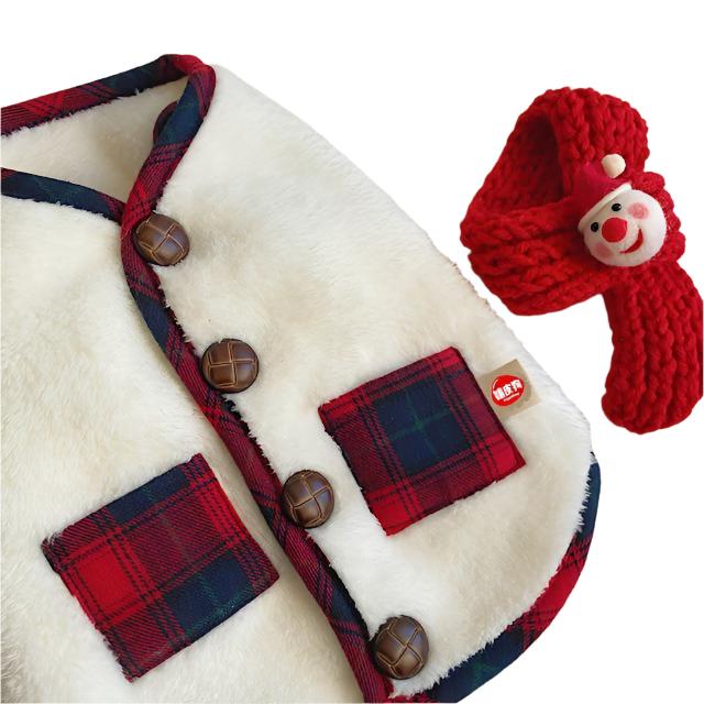 Pet Dog Cat Christmas Jacket with Knitted Scarf