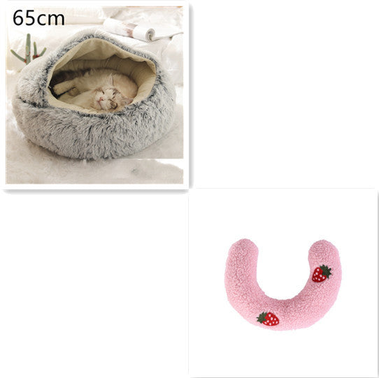 Pet Cat Dog 2 In 1 Winter Bed Round Plush Warm Bed House Soft Long Plush UK PET HOUSE