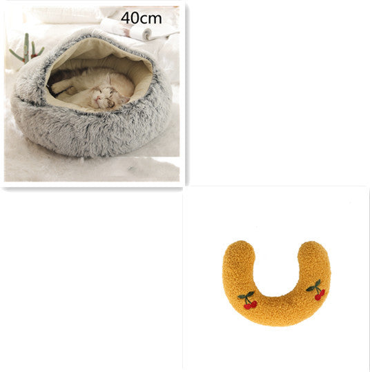 Pet Cat Dog 2 In 1 Winter Bed Round Plush Warm Bed House Soft Long Plush UK PET HOUSE