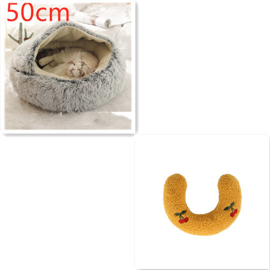 Pet Cat Dog 2 In 1 Winter Bed Round Plush Warm Bed House Soft Long Plush UK PET HOUSE