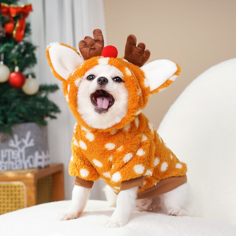 Pet Dog Cat Christmas Elk Costume – Fleece-Lined Autumn & Winter Clothes for Medium Dogs UK PET HOUSE