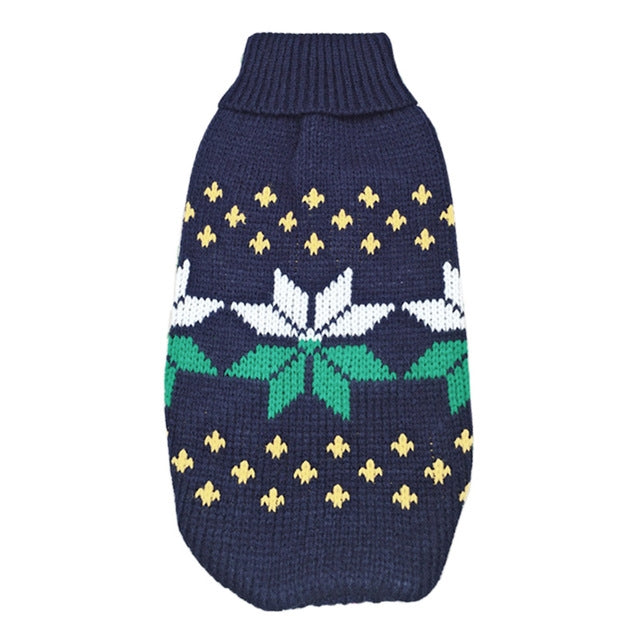 Pet Dog Cat Christmas Maple Snowflake Turtleneck Knitted Sweater Pet Clothes