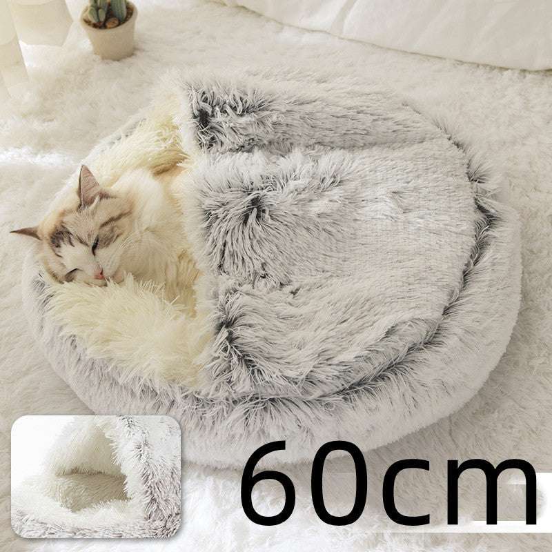 Pet Cat Dog 2 In 1 Winter Bed Round Plush Warm Bed House Soft Long Plush UK PET HOUSE