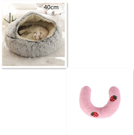 Pet Cat Dog 2 In 1 Winter Bed Round Plush Warm Bed House Soft Long Plush UK PET HOUSE