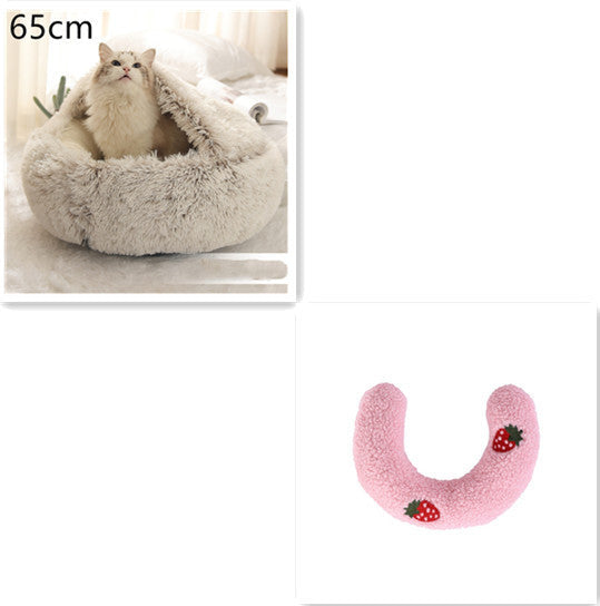 Pet Cat Dog 2 In 1 Winter Bed Round Plush Warm Bed House Soft Long Plush UK PET HOUSE