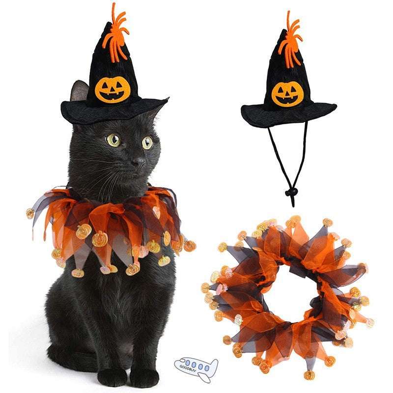 Pet Dog Cat Halloween Bell Collar & Pumpkin Design Hat Set Unbranded