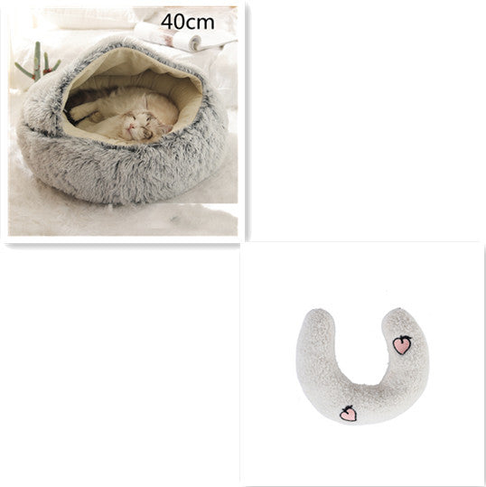 Pet Cat Dog 2 In 1 Winter Bed Round Plush Warm Bed House Soft Long Plush UK PET HOUSE