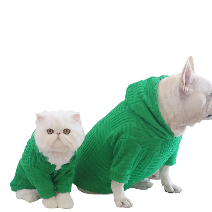 Pet Cat Dog V Green Terry Cloth Christmas Clothes