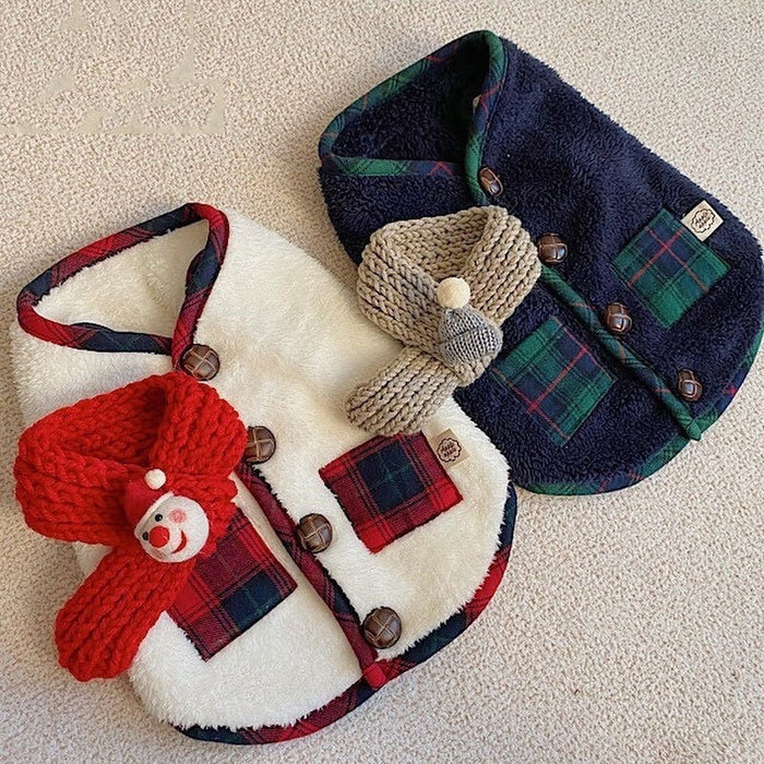 Pet Dog Cat Christmas Jacket with Knitted Scarf