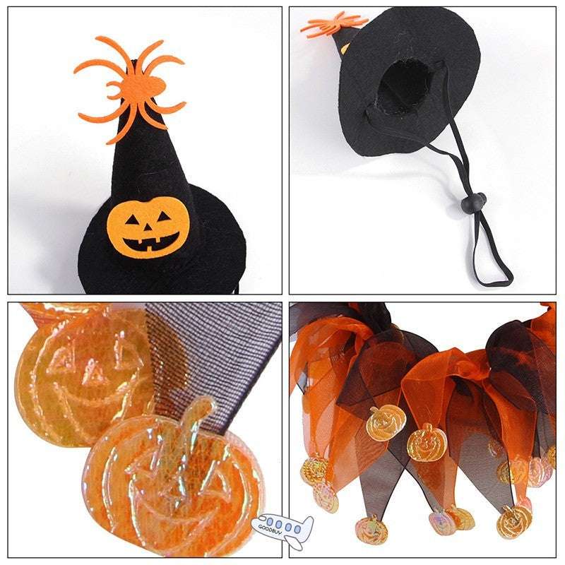 Pet Dog Cat Halloween Bell Collar & Pumpkin Design Hat Set Unbranded