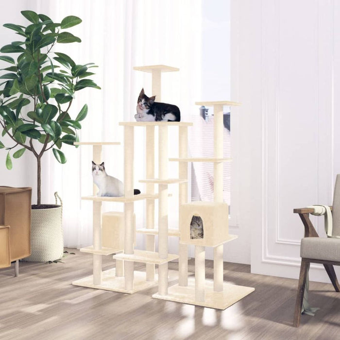 Cat Tree with Sisal Scratching Posts Cream 145 cm