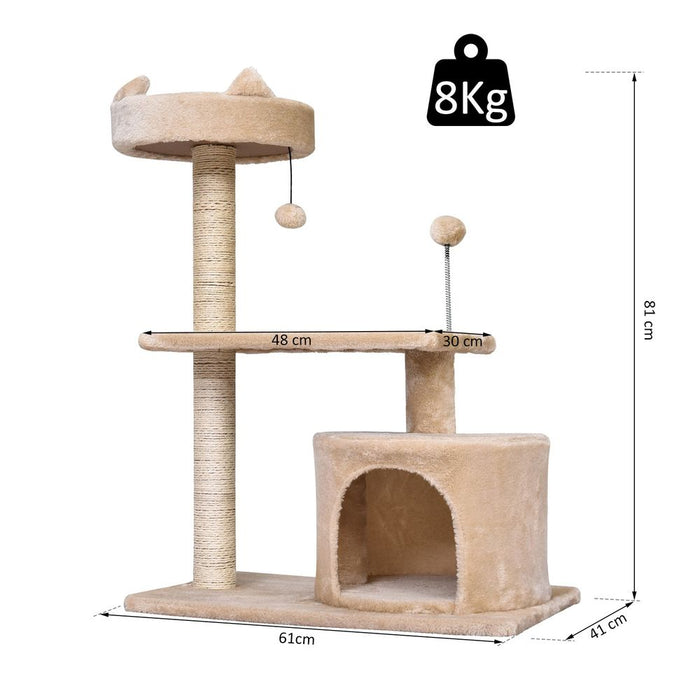 81cm Cat Tree Scratching Post Tower for Kitten Large Cats Activity Centre House - Beige