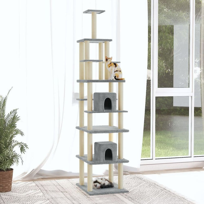 Cat Tree with Sisal Scratching Posts Light Grey 216 cm