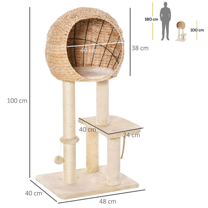 100cm Cat Tree Tower Kitten Climbing Tower W/ Scratching Post Condo  Pawhut