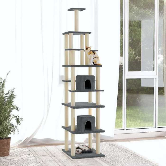 Cat Tree with Sisal Scratching Posts Light Grey 216 cm