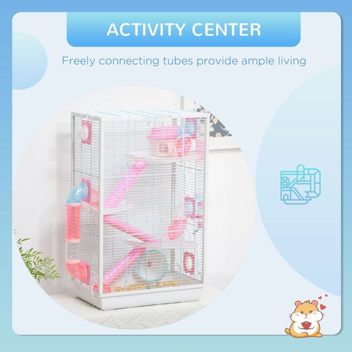 PawHut Hamster Cage with Tubes, Gerbilarium Cage w/ Detachable Bottom, Ramps