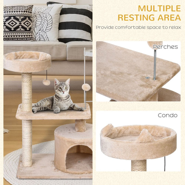 81cm Cat Tree Scratching Post Tower for Kitten Large Cats Activity Centre House - Beige