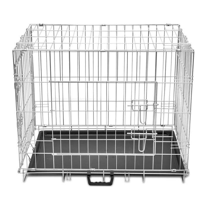 Dog Crate 2/3 Doors w/Tray Fold Metal Pet Cage Kennel House 30"/37"/43"/48"